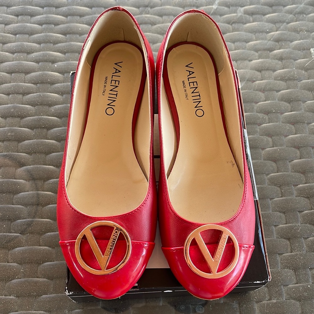 Valentino Red Flats with Logo Detail